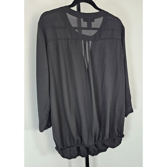 Ashley Stewart Sheer Faux Wrap Top - Black - SZ 18/20W - Picture 5 of 12